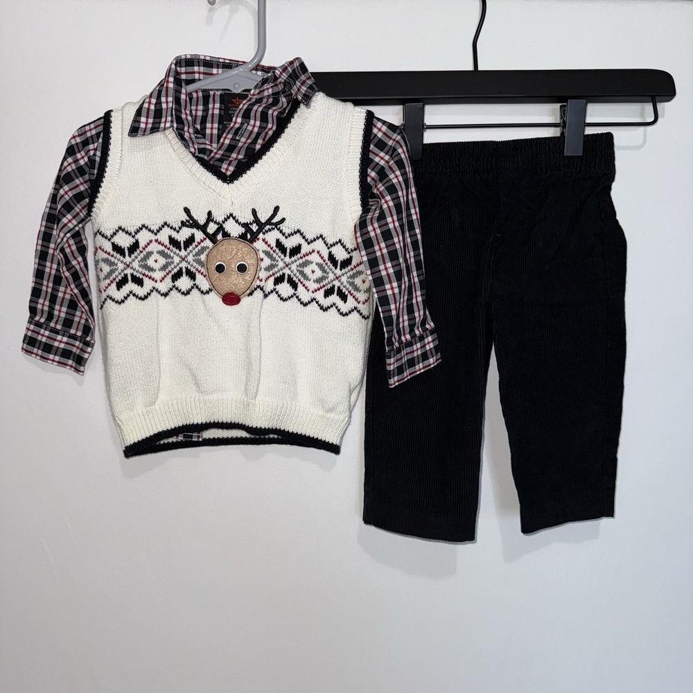 Dockers Baby Boys  3 PCS Christmas Outfit Sweater Vest Set Reindeer 3-6 Months